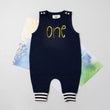 Load image into Gallery viewer, Minimalist Gold "ONE" First Birthday Romper with Striped Cuff