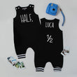 Load image into Gallery viewer, "HALF" 1/2 Birthday Themed Romper with Striped Cuff