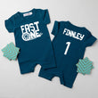 Load image into Gallery viewer, "FAST ONE" Tire Track Racecar Themed First Birthday Personalized Romper with Shorts