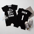 Load image into Gallery viewer, 1st Year Down Football Personalized Shorts Slim Fit 1st Birthday Romper