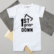 Load image into Gallery viewer, 1st Year Down Football Personalized Shorts Slim Fit 1st Birthday Romper