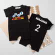 Load image into Gallery viewer, "Choo Choo I'm 2" Personalized 2nd Birthday Shorts Romper