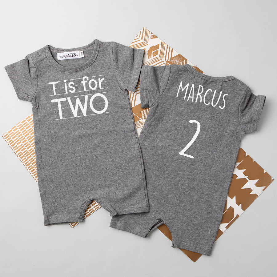 "T is for Two" Shorts Slim Fit 2nd Birthday Romper