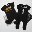Load image into Gallery viewer, "ONE LITTLE TURKEY" PERSONALIZED 1ST BIRTHDAY SHORT SLEEVE ROMPER FOR TURKEY DAY
