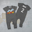 Load image into Gallery viewer, "Choo Choo I'm 2" Personalized 2nd Birthday Short Sleeve Slim Fit Romper