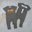 Load image into Gallery viewer, "ONE LITTLE GOBBLER" PERSONALIZED 1ST BIRTHDAY SHORT SLEEVE ROMPER FOR TURKEY DAY