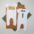 Load image into Gallery viewer, "One Happy Camper" Personalized 1st Birthday Short Sleeve Slim Fit Romper