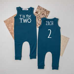 "T is for Two" Slim Fit Chalkboard Themed Sleeveless Romper