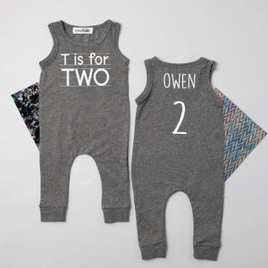 "T is for Two" Slim Fit Chalkboard Themed Sleeveless Romper