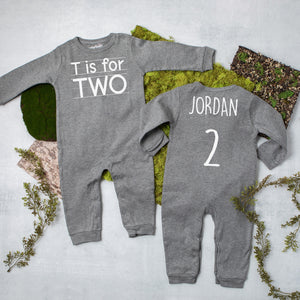 "T is for Two" 2nd Birthday Long Sleeve Romper