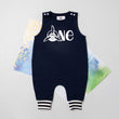 Load image into Gallery viewer, ONE Propeller Airplane Themed First Birthday Romper with Striped Cuff