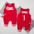 Load image into Gallery viewer, "One" Racecar First Birthday Romper with Striped Cuff
