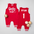 Load image into Gallery viewer, "Rookie of the Year" Baseball Romper with Striped Cuff