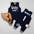 Load image into Gallery viewer, "Rookie of the Year" Baseball Romper with Striped Cuff