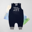 Load image into Gallery viewer, Halfway to One Minimalist Birthday Romper with Striped Cuff
