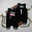 Load image into Gallery viewer, "Ofishally One" 1st Birthday Personalized Romper with Striped Cuff