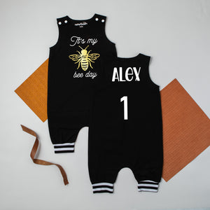 It's my "BEE" day Summer Themed First Birthday Romper with Striped Cuff