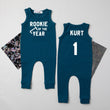 Load image into Gallery viewer, "Rookie of the Year" Football Slim Fit First Birthday Sleeveless Romper