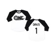 Load image into Gallery viewer, "ONE Tire Tracks" Racecar Themed Personalized 1st Birthday Raglan