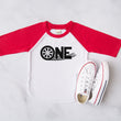 Load image into Gallery viewer, "ONE Tire Tracks" Racecar Themed Personalized 1st Birthday Raglan