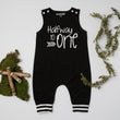 Load image into Gallery viewer, Halfway to One Minimalist Birthday Romper with Striped Cuff