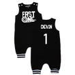 Load image into Gallery viewer, "FAST ONE" Racecar-Themed First Birthday Romper with Striped Cuff