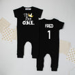 Load image into Gallery viewer, The Big O.N.E. Crown Personalized Short Sleeve  Slim Fit Romper