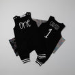 Load image into Gallery viewer, Minimalistic One 1st Birthday Romper with Striped Cuff