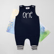 Load image into Gallery viewer, Minimalistic One 1st Birthday Romper with Striped Cuff