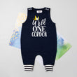 Load image into Gallery viewer, New Black "Wild One" 1st Birthday Romper with Striped Cuff