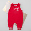 Load image into Gallery viewer, Minimalistic One 1st Birthday Romper with Striped Cuff