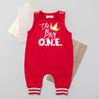 Load image into Gallery viewer, "The Big ONE Crown" Personalized 1st Birthday Romper with Striped Cuff