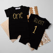 Load image into Gallery viewer, Shorts "One" Gold Design Slim Fit 1st Birthday Romper
