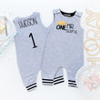 Load image into Gallery viewer, Mr. Onederful First Birthday Romper with Striped Cuff