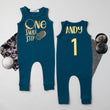 Load image into Gallery viewer, Aegean Blue "One Small Step" Slim Fit First Birthday Romper with Gold Writing 12 mo-VIP