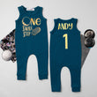 Load image into Gallery viewer, Aegean Blue "One Small Step" Slim Fit First Birthday Romper with Gold Writing