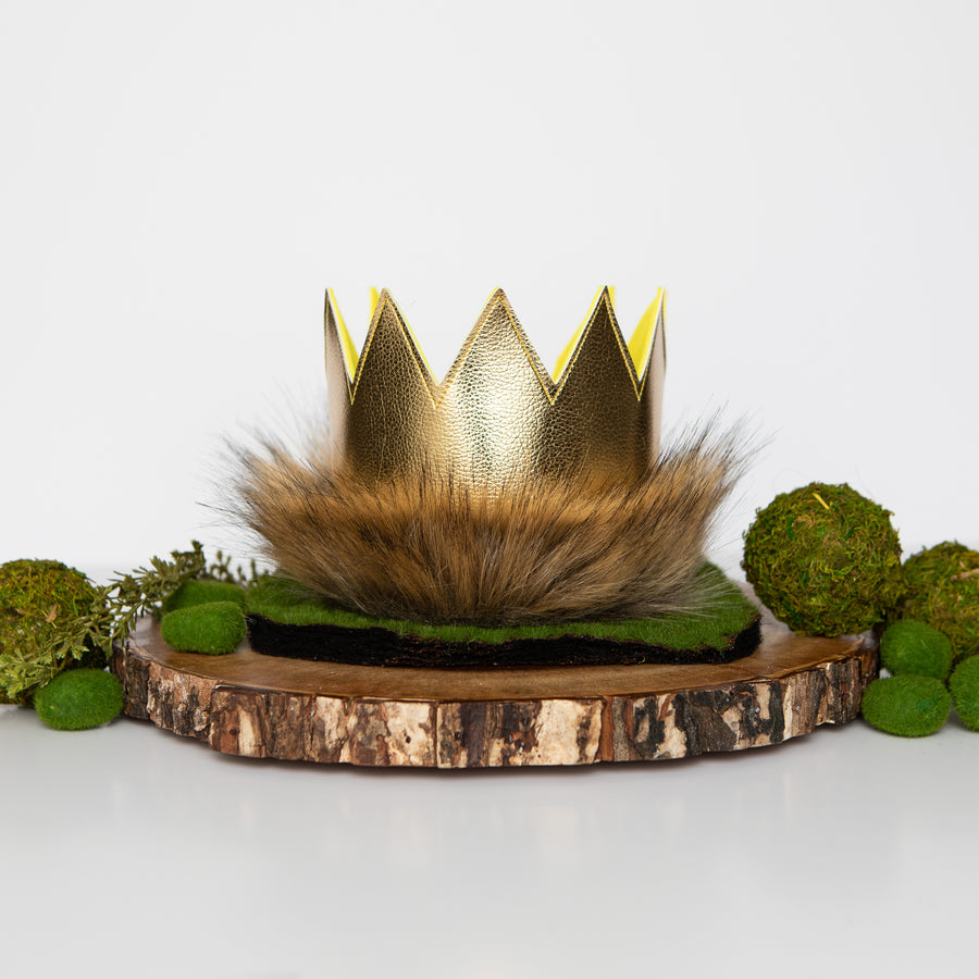 Wild One Gold Crown and Tail with Faux Fur