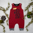 Load image into Gallery viewer, Wild One First Birthday Romper with Striped Cuff