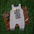 Load image into Gallery viewer, Wild One First Birthday Romper with Striped Cuff