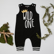 Load image into Gallery viewer, Wild One First Birthday Romper with Striped Cuff