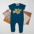 Load image into Gallery viewer, Aegean Blue "Wild One" Retro Slim Fit First Birthday Romper with Gold Writing