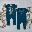 Load image into Gallery viewer, "Wild One" Slim Fit First Birthday Romper with Gold Writing