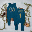 Load image into Gallery viewer, Aegean Blue "Wild One Circle" Slim Fit First Birthday Romper with Gold Writing