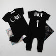 Load image into Gallery viewer, Aegean Blue "One" Moon Slim Fit Space Themed 1st Birthday Romper