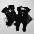 Load image into Gallery viewer, Gray "One" Moon Slim Fit Space Themed 1st Birthday Romper