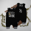 Load image into Gallery viewer, "Halfway To Becoming Wild One" 1/2 Birthday Romper with Striped Cuff