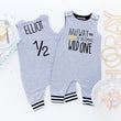 Load image into Gallery viewer, Gray Wild One Half Birthday Romper with Striped Cuff
