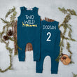 Load image into Gallery viewer, Aegean Blue "Two Wild" Jungle Slim Fit Second Birthday Romper