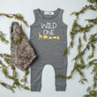 Load image into Gallery viewer, Gray "Wild One" Jungle Slim Fit First Birthday Romper