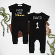Load image into Gallery viewer, Black "Wild One" Jungle Slim Fit First Birthday Romper